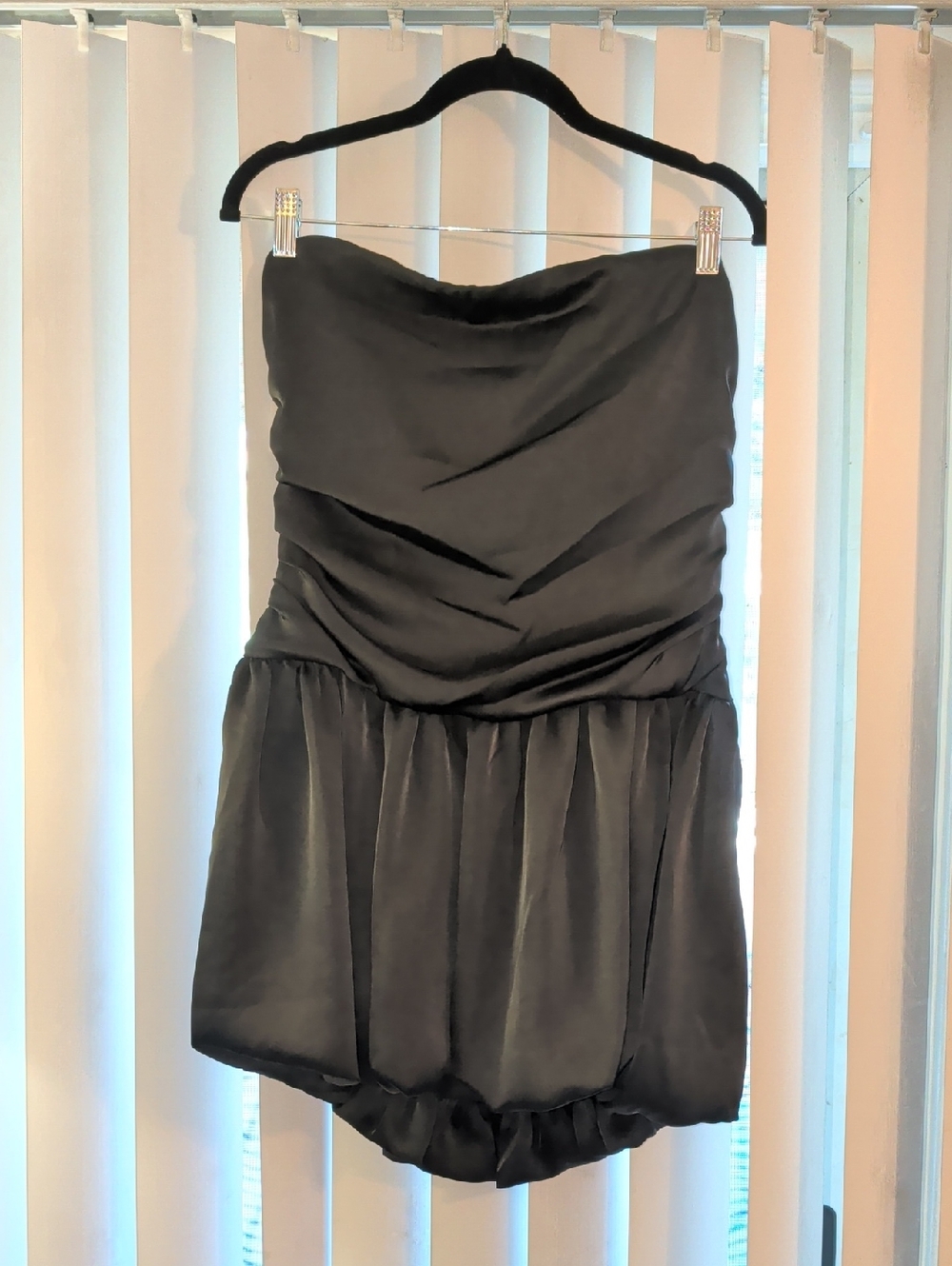 Abound Strapless Black Ruched Satin Cocktail Dress, Medium